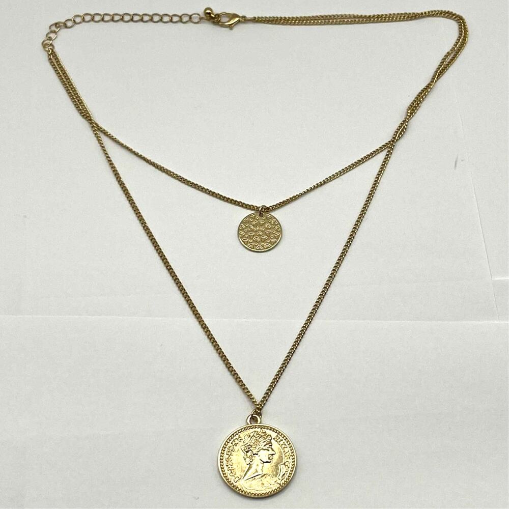 Gold 2 Pence Layered Necklace - Picture 4 of 4
